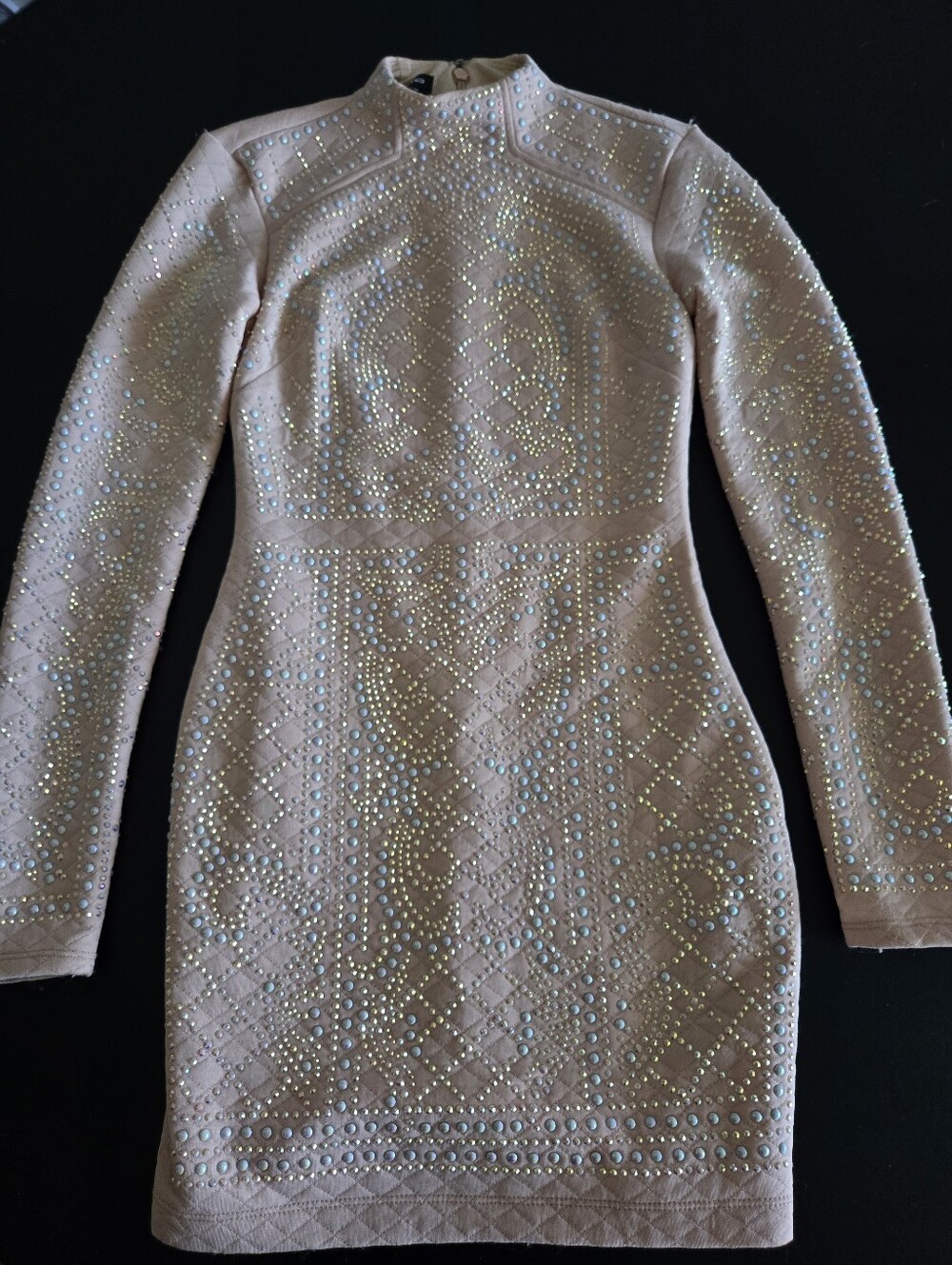 BEBE Embellished Iridescent Quilted Bodycon Dress Pink Size XS